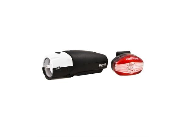 SPANNINGA LIGHT SET GOMA BLACK Sykkellykt foran og bak. 20 lumen foran,