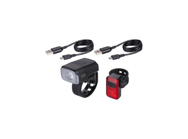 BBB NanoStrike 400 Combo Lyktesett LED, 400/100 lumen, USB, Sort 