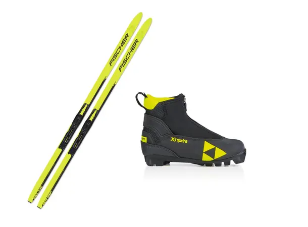 Fischer Sprint Crown Barneskipakke Smørefrie ski, med binding og skisko 