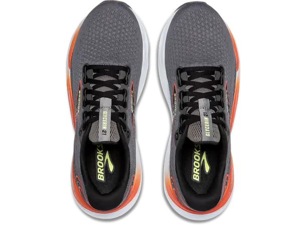 Brooks Glycerin 21 Løpesko herre Grey/mandarin red/green, mengdetrener 