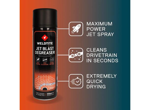 Weldtite JetBlast Degreaser Spray, 500ml Kraftig jetspray for rask drivverksvask 